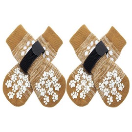 Anti-Slip Dog Socks with Grips | Double-Sided Traction Control for Indoor Use | Dog Paw Protectors for Small, Medium, Large Dogs | Prevent Licking | Beige Color | Comfortable Fit（Gradient yellow）