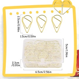 AOBETAK Paper Clips Set Metal Cute Water Drop Gold Stainless Steel Paper Clips Sorting and Organizing Paper Documents 100 Bookmark Clips/Box