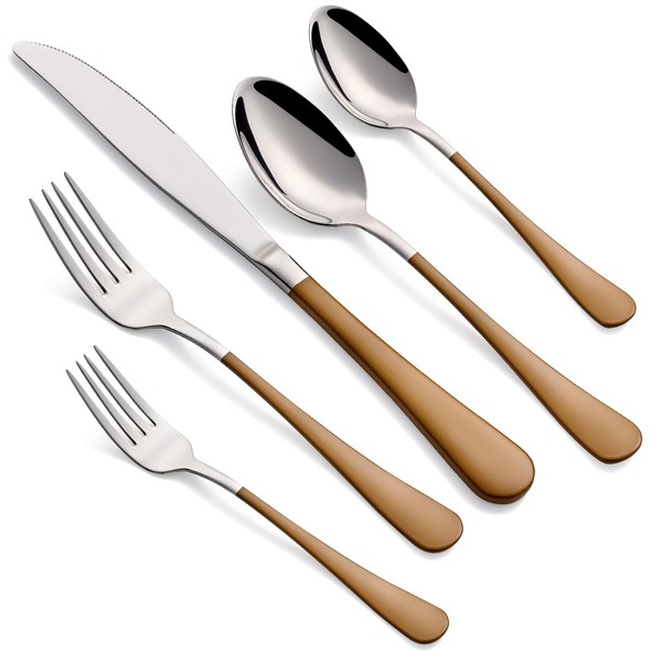 MDEALY 20-Piece Brown Silverware Set for 4, 18/0 Stainless Steel