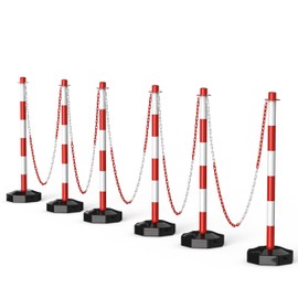SIMAZO 6 Pack Traffic Delineator Post Cones with Fillable Base, Adjustable Plastic Safety Barrier Outdoor and Indoor Crowd Control Stanchion with 5Ft Plastic Chain for Delineator Poles (Red+White)