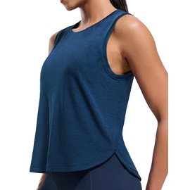 MIER Womens Dry Fit Workout Tank Tops Loose Fit Sleeveless Athletic Running Shirts Exercise Tops, Heather Dark Blue, M