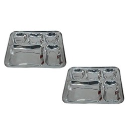 King International Camping Plates Stainless Steel,2 Metal Dinner Plate, Divided Indian Section Plate, Four Section Round Plates,12'',Portion Control Plate,Kids Plate,Indian Thali Plate (5 in 1 Plate)