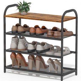 Aroktake 4-Tier Shoe Rack with Large Capacity, Metal Shoe Shelf Organizer, Free Standing Shoe Rack for Front Door Entrance Entryway Hallway Living Room Doorway (11.02"D x 24.41"W x 23.62"H, Rustic)