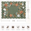 Washable Scalloped Area Rug, Green Floral, 5'x7'
