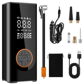 Semflagree Portable Air Compressor Car Tyre Pump, 6000mAh corded/cordless Dual power supply 150PSI Tyre Inflator Cordless Digital Dual Values Display tyre pump for Car Motorcycle Bike Ball