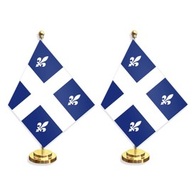 2PCS Quebec Desk Flag,12 inch Tall Small Quebecois Indoor Banner,Tiny Printing Decor For Office Home Table