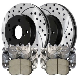 AutoShack Front Drilled and Slotted Brake Rotors Calipers and Ceramic Pads Replacement for Saab 9-2X 2002-2005 Subaru Legacy Outback 2003-2005 Impreza 2003-2006 Baja 2003-2008 Forester BRAKEPPK00264