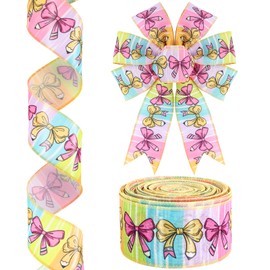 20 Yards Back to School Wired Edge Ribbon, 1 Roll 2.5 in Cute Bow & Pencil Colorful Pink Eraser Gift Wrapping Ribbon for Preschool Classroom DIY Crafts Bow Wreath Classroom Decorations