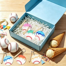 Super Ubelle 12 Pcs Ice Cream Drip Baseball Keychain & Wooden Bat
