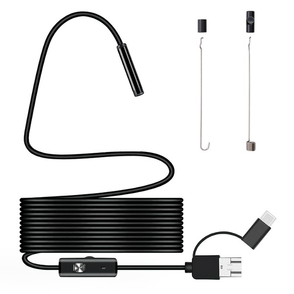 Endoscope Inspection Camera Advanced 3-in-1 HD Waterproof Rigid Snake Camera 3.5m x 5.5mm Diameter Lens Type-C USB inspection Camera Endoscope for Tubes Sink Drain Pipe PC Laptop Computer Android