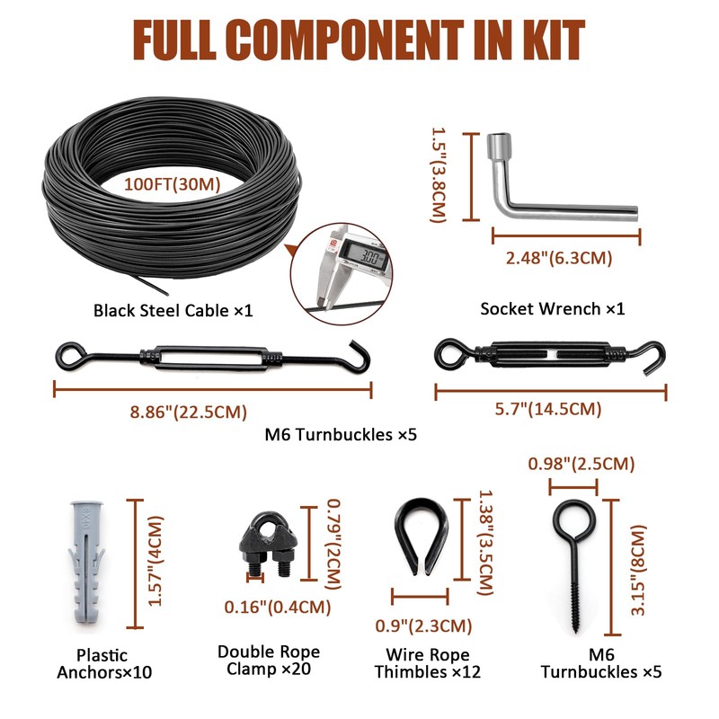 hannger String Light Hanging Kit Outdoor, Full Black Globe String