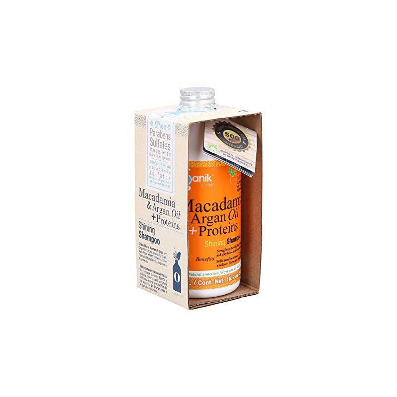 Shampoo shining (500 ml) con macadamia, argan oil y proteinas