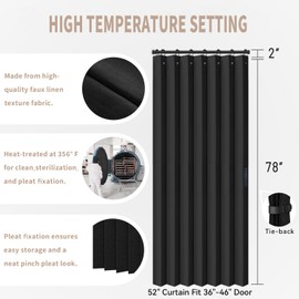 Vatge Doorway Curtains Privacy - Black Curtains for Closets Without Doors Room Divider for Doorway, Hanging Privacy Curtain Wall for Room Separation,1 Panel with Tieback, W52 x L78, Black