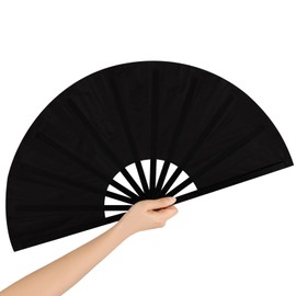 Afmyalid 13 Inch Large Rave Fan Popping Fan Portable Clacking Fans for Line Dancing, Boots on The Ground Fan, Foldable Hand Fans for Women, Outdoor, Wedding, Party, Decoration (Black 1 Pack)