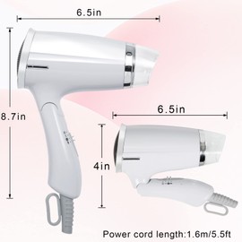 Travel Hair Dryer Folding Hair Blow Dryer Compact Travel Blow Dryer Portabel Small Hair Dryer Heat Settings Lightweight Mini 8x7inch Low Noise (White)