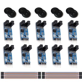 LM393 Speed Measuring Module, Slot Type IR Optocoupler Measuring Comparator 3.3V-5V with Cable, for MCUArduino, Pack of 10