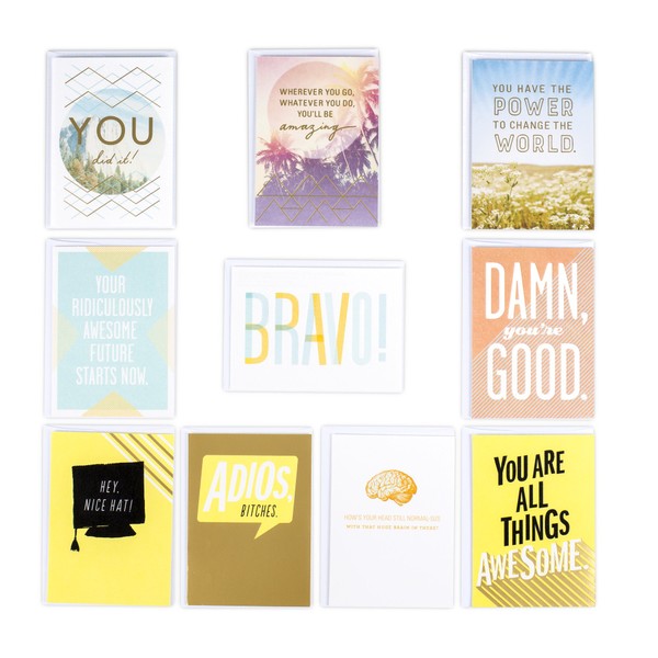 Hallmark Studio Ink Funny Graduation Cards Assortment, All Things Awesome (10 Cards with Envelopes) (2699GMR9976)