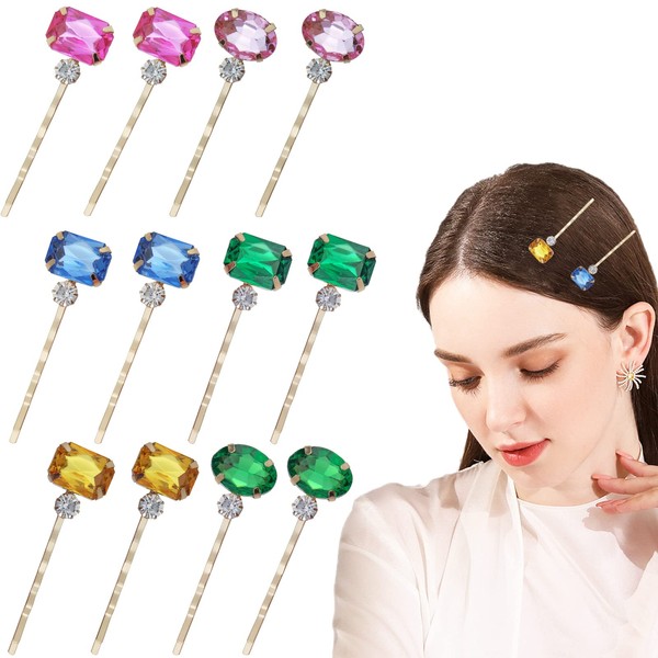 Pack of 12 Retro Crystal Hair Pins Hair Clips Vintage Decorative Bobby Pins Hair Pins Hair Styling Tools Accessories for Women and Girls