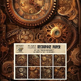Decoupage Paper Pack (24 Sheets 6"x6") Precise Mechanics of Steampunk # Vintage Styled Pattern Paper for Decoupage, Craft and Scrapbooking
