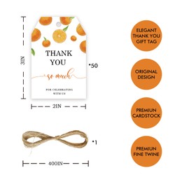 50pcs Little Cutie Thank You Tags, Orange Gift Tag with String for Birthday Party, Little Cutie is On The Way Thank You Paper Tags for Gender Reveal Party Favors