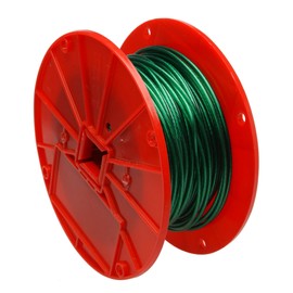 Galvanized Steel Wire Rope on Reel, Vinyl Coated, 1x7 Strand, Green, 1/16" Bare OD, 1/8" Coated OD, 250' Length, 28 lbs Breaking Strength