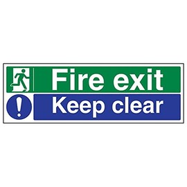 V Safety Fire Exit - Fire Exit/Keep Clear - 300 x 100 mm Restickable Safety Sign Safety Sign