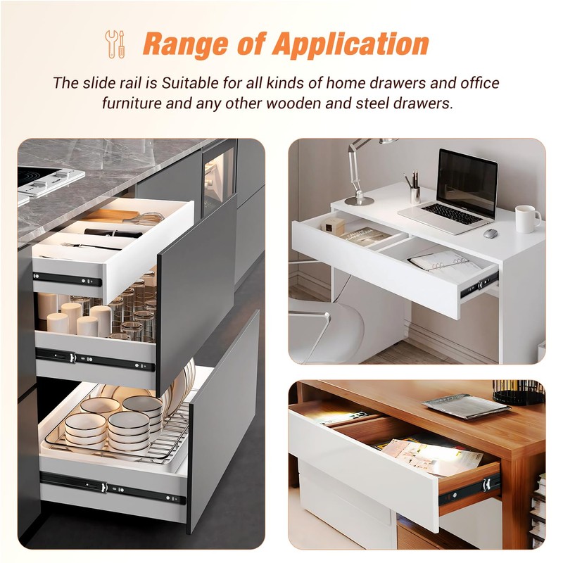 REGUDA Drawer Slides Ball Bearing 3 Folds Full Extension Side