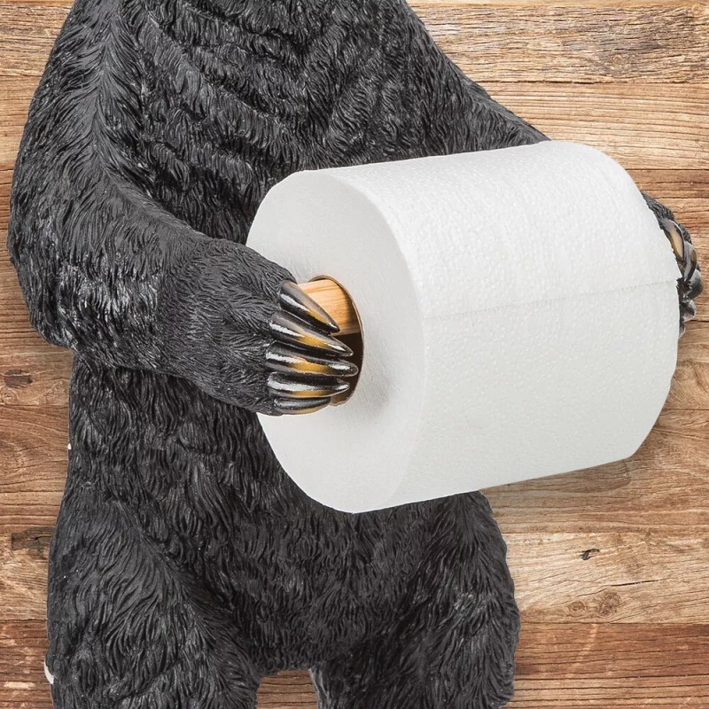 K Exclusive Bear Toilet Paper Holder | Hand-Painted Polyresin Sculpture