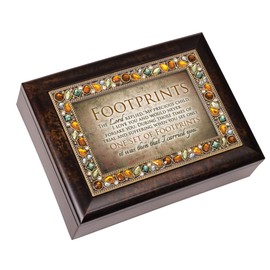 Cottage Garden Footprints in The Sand Amber Earth Tone Jeweled Music Box Plays On Eagle's Wings