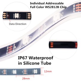 WESIRI WS2812B - Tira de luces LED de 16.4 pies, 5 m, WS2812B, 150 LED, programable, direccionable, individual, WS2811, incorporada, 5050 RGB, tira LED IP67, impermeable, DC5V con mini driver