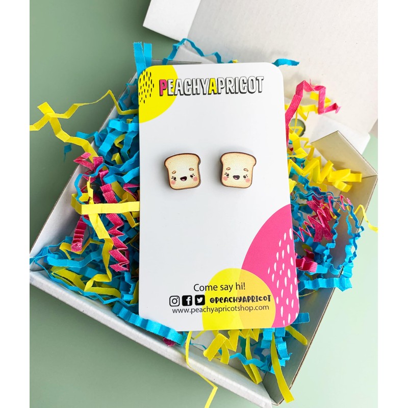 PeachyApricot Kawaii Toast Earrings Cute Bread Hypoallergenic Stud Food Earring