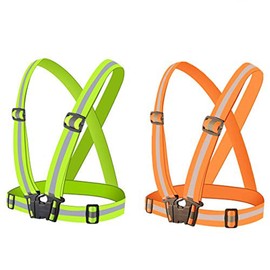 Reflective Night Running Vest with 360°High Visibility, Adjustable Safety Vest Outdoor, Fits Running, Walking,Cycling,Hiking, Walking,Dog Walk（2 Pack） Green and Orange