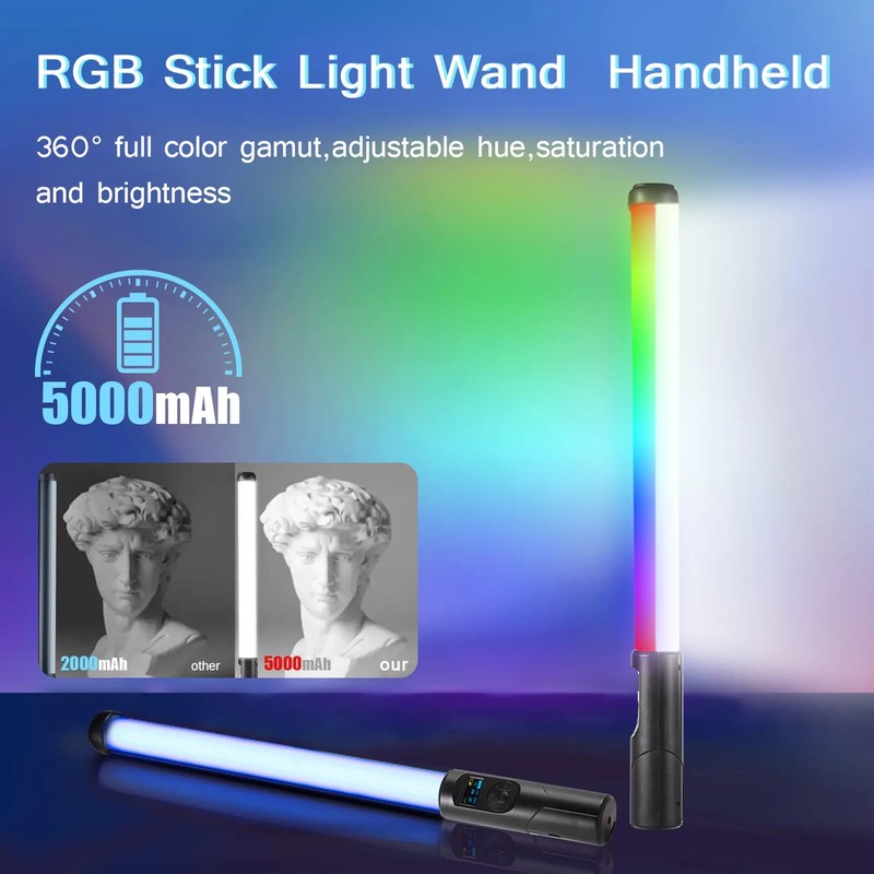 15W RGB Handheld Photography Lamp Dual-side Luminescence Stick Light Portable