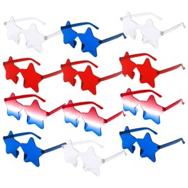 Moikolok 12PCS 4th of July Star Sunglasses Patriotic Rimless Glasses Red White Blue Transparent Eyewear for Independence Day Party Favors Memorial Day Decorations