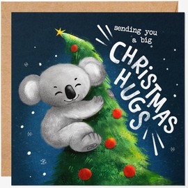 Christmas Card with Cute Koala on the Tree – Greeting Card with 'Sending You a Big Christmas Hugs' Text, Xmas Card for Her, Him, Family, Sister, Brother, Mum, Dad