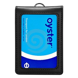 Hibate Genuine Leather Oyster Card Holder Bus Travel Pass Holders - Black