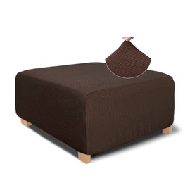 NeColorLife Funda otomana cuadrada de tela jacquard, funda para reposapiés gruesa y elástica, para otomana cuadrada y rectangular, tamaño grande, color café