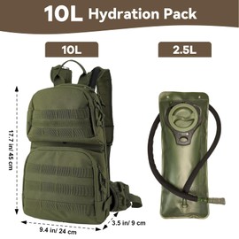 Hannibal Tactical 10L Hydration Pack, Water Backpack with 2.5L Water Bladder, MOLLE System for Outdoor Hiking, Biking, Running, Olive