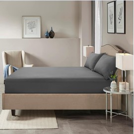 HADI LONDON Microfibre Fitted Sheet Single Double King and Super King - 16 inch (40 cm) Extra Deep Pocket Soft Plain Dyed Brushed Shrinkage and Fade Resistant Bed Sheet (Grey, Single)