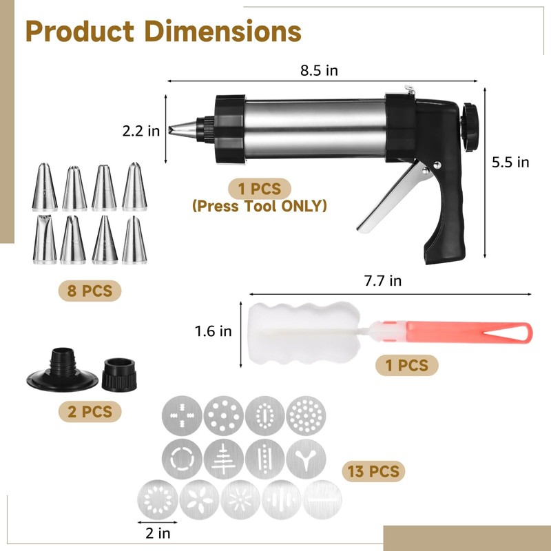 Cookie Press Gun Kit,Stainless Steel Cookie Press for Baking Maker