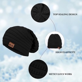 Beanie Hat Women - Winter Warm Knitted Beanies Ladies Thermal Wooly Hat Soft Stretch Slouchy Beanie Skull Cap Cable Knit Hat for Women Girls Outdoor UK