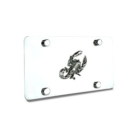 JR2 3D Silver Scorpio Metal Badge Stainless Steel Mirror Chrome License Plate+Free Caps