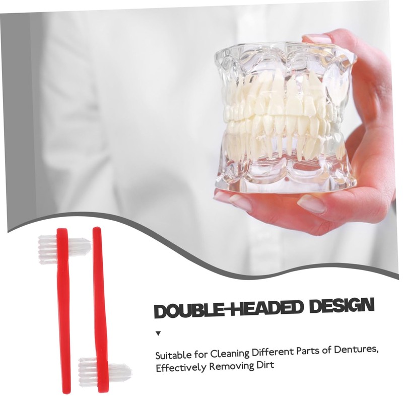 FRCOLOR 4pcs Double Sided Denture Cleaning Brushes Travel Friendly Toothbrushes