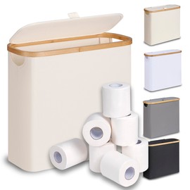 efluky Toilet Paper Basket 28L, Toilet Paper Holder with Lid for Bathroom, Free Standing Storage Organizer Holds Up to 9-12 Rolls (Beige, 1)