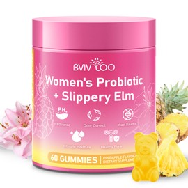 BVIVLOO Women's Probiotic Slippery Elm Gummies - Her Juicy Probiotics for Feminine Health, Supports pH Balance & Immune System, Pineapple Flavor, 60 Count