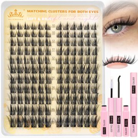 Wispy Lash Clusters Manga Eyelash Clusters Kit Cat Eye Fairy Eyelash Extensions Kit Natural Spiky Lash Extensions Kit with Lash Bond and Seal 132Pcs Left Right DIY Individual Lashes at Home