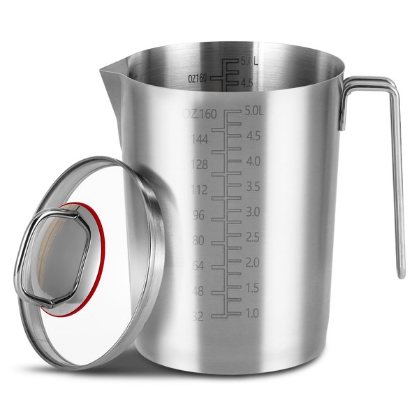 160 OZ Stainless Steel Measuring Cup with Lid and Handle,