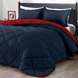 downluxe California King Comforter Set - Red and Navy Cal King Comforter Set, Soft Bedding Sets for All Seasons - 3 Pieces - 1 Comforter (104"x96") and 2 Pillow Shams(20"x36")