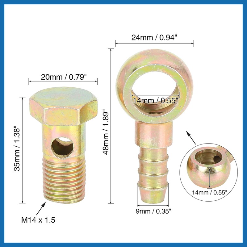 A ABSOPRO 2 Sets 14mm Diameter Banjo Hose Barb Bolt