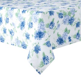 Martha Stewart Amber Floral Polyester Cotton Rectangle Tablecloth Single Pack, Blue/Green, 60"x84"